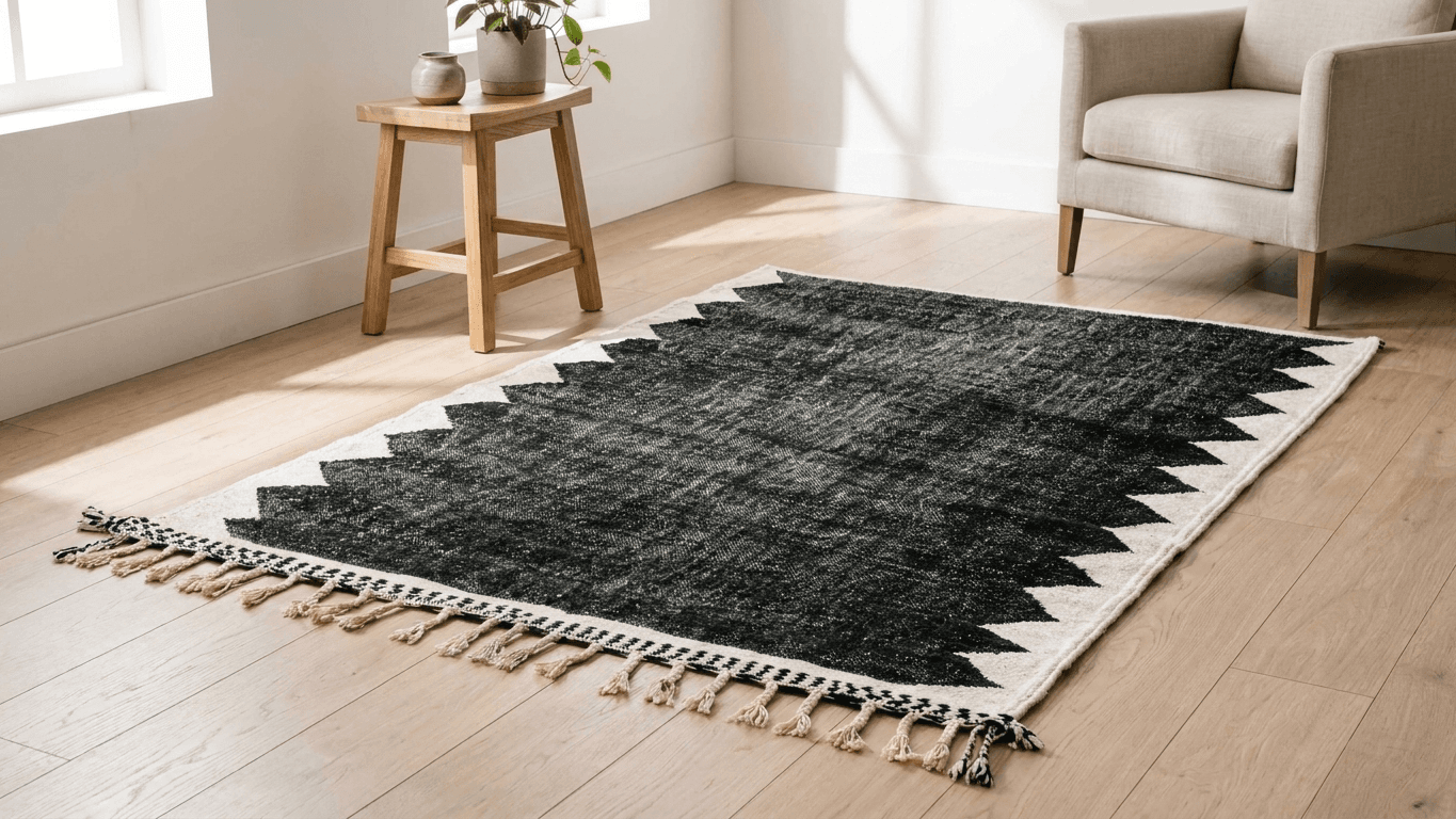 Black Zigzag Taznakht Rug