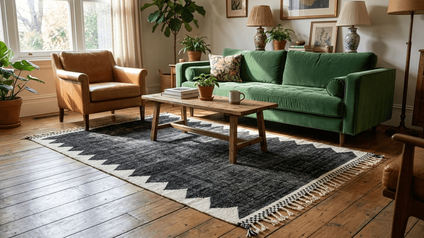 Black Zigzag Taznakht Rug