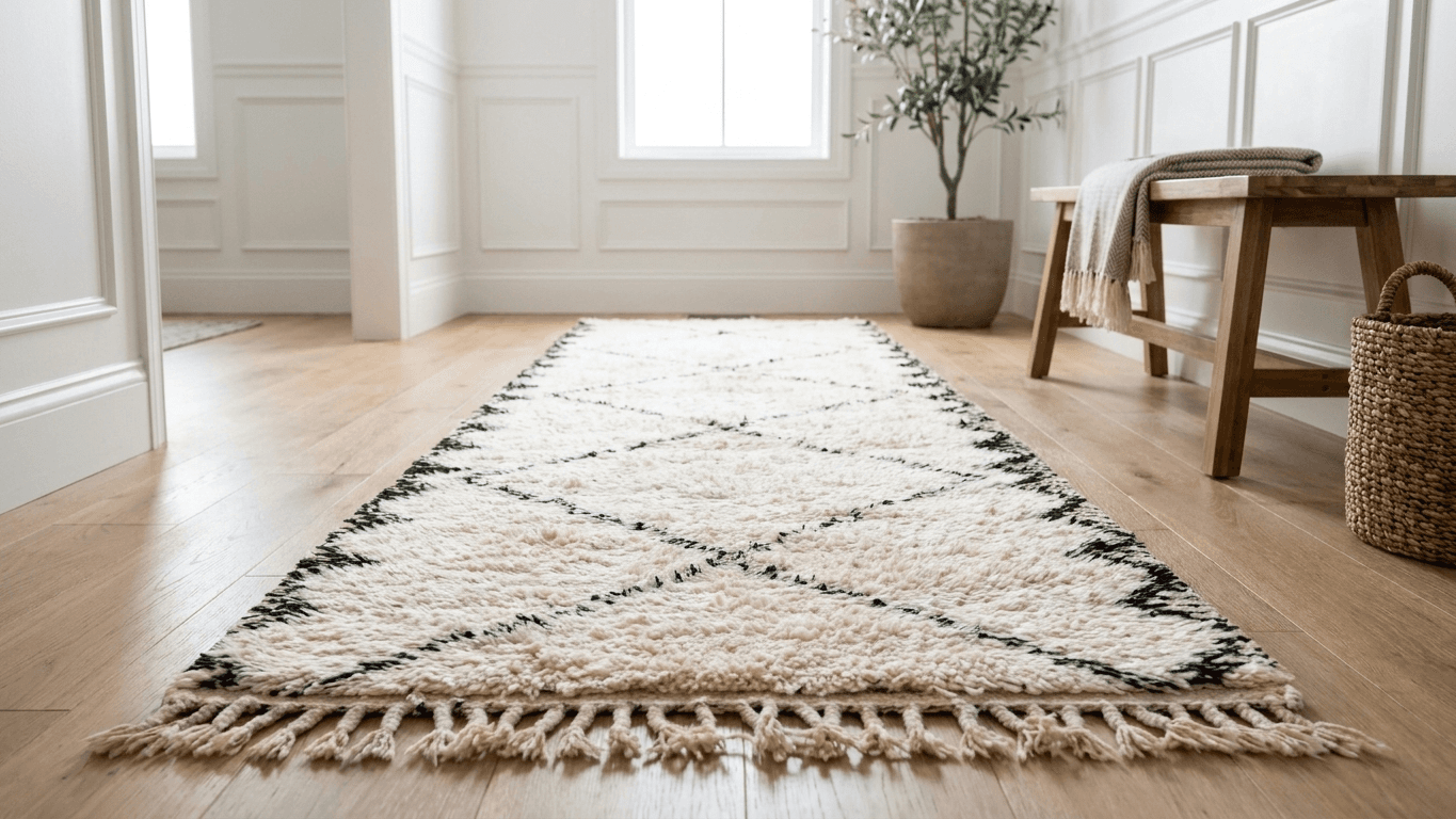 Ivory Diamond Beni Ourain Runner Rug