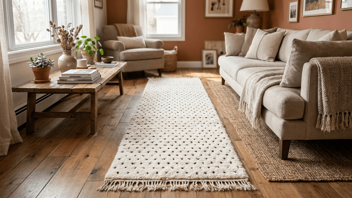 Ivory Flecked Beni Ourain Runner Rug