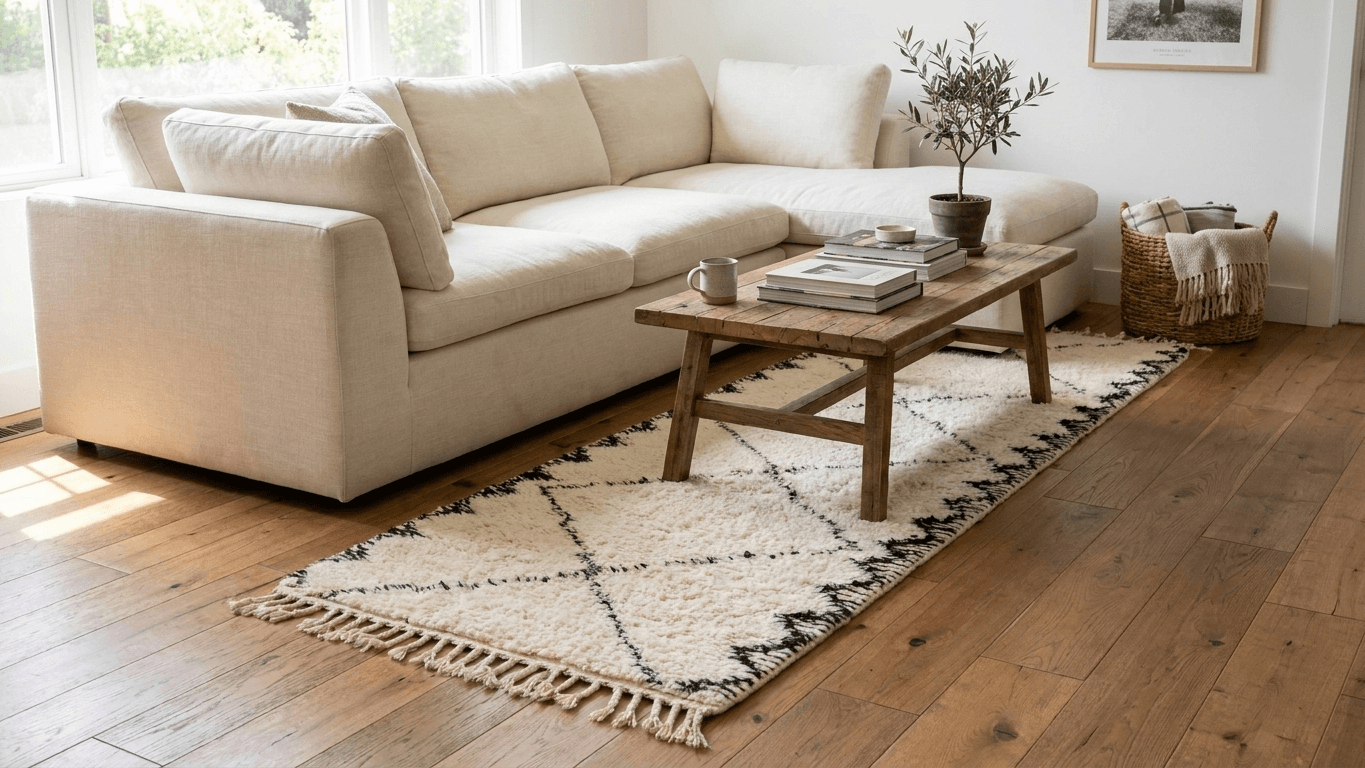 Ivory Diamond Beni Ourain Runner Rug