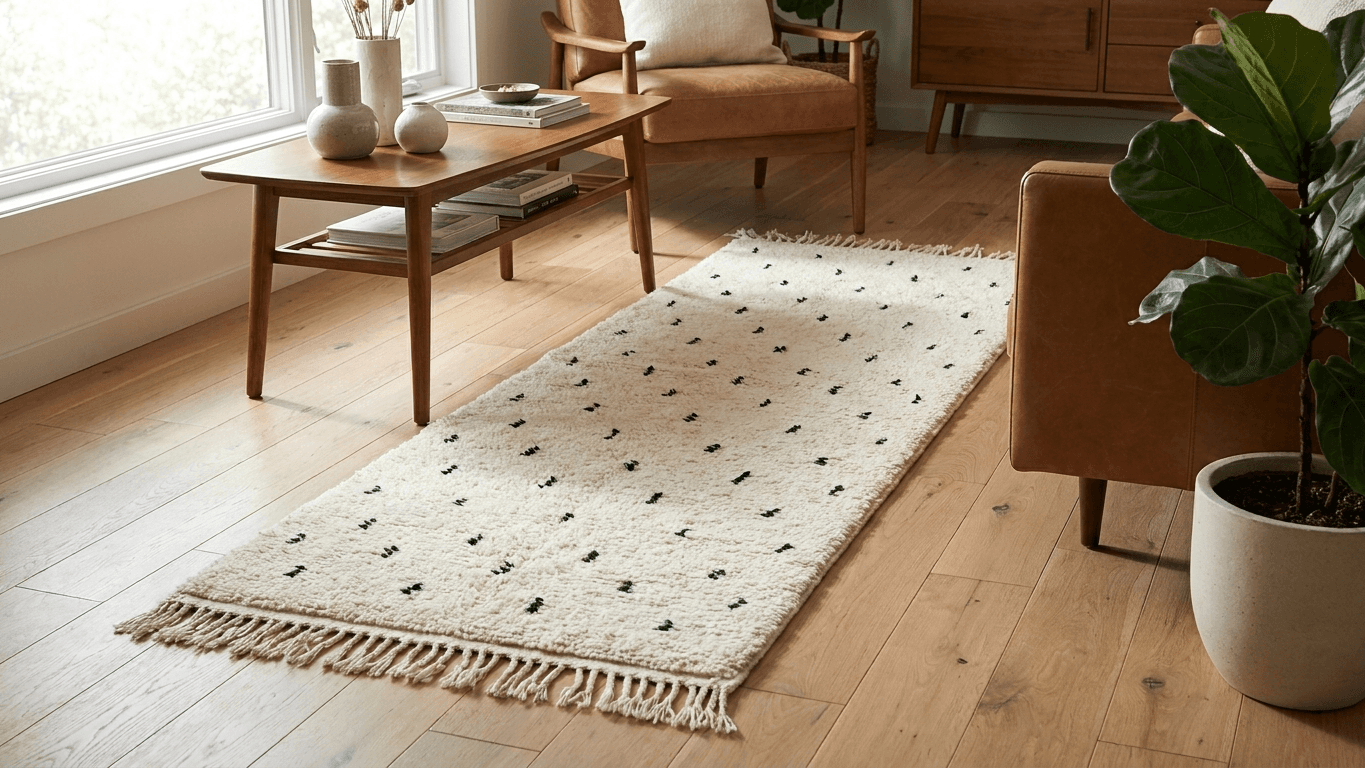 Ivory Flecked Beni Ourain Runner Rug