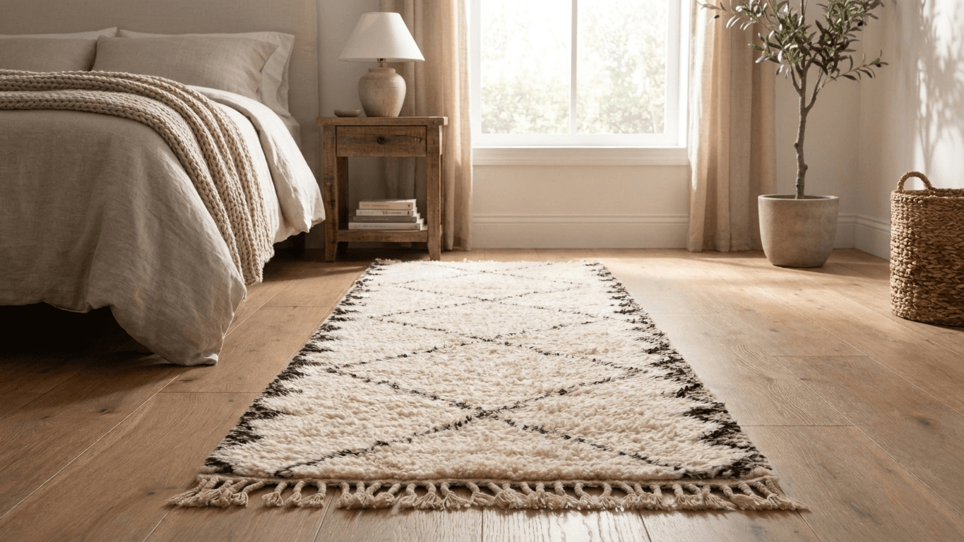 Ivory Diamond Beni Ourain Runner Rug