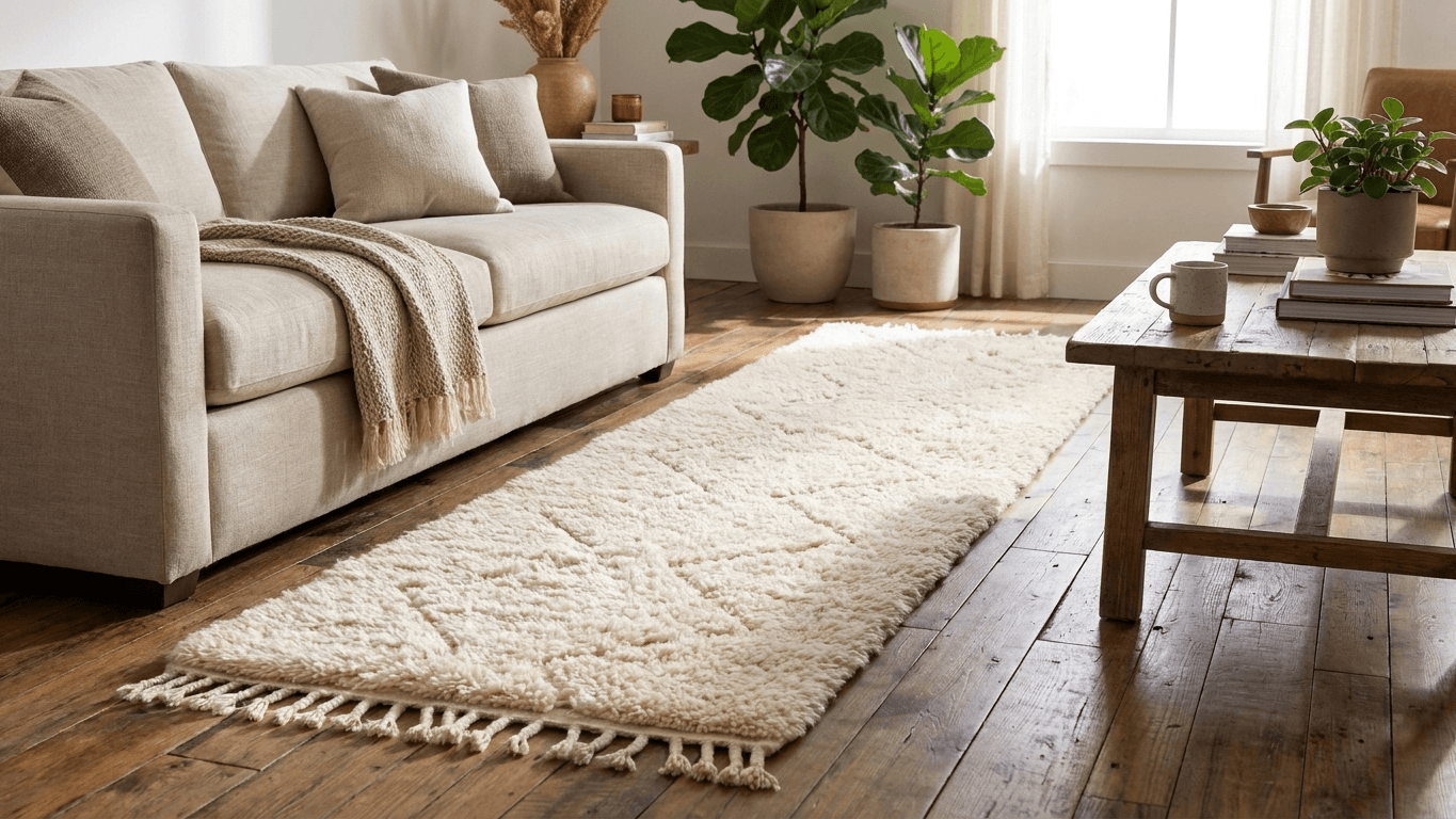 Ivory Fringed Diamond Beni Ourain Rug