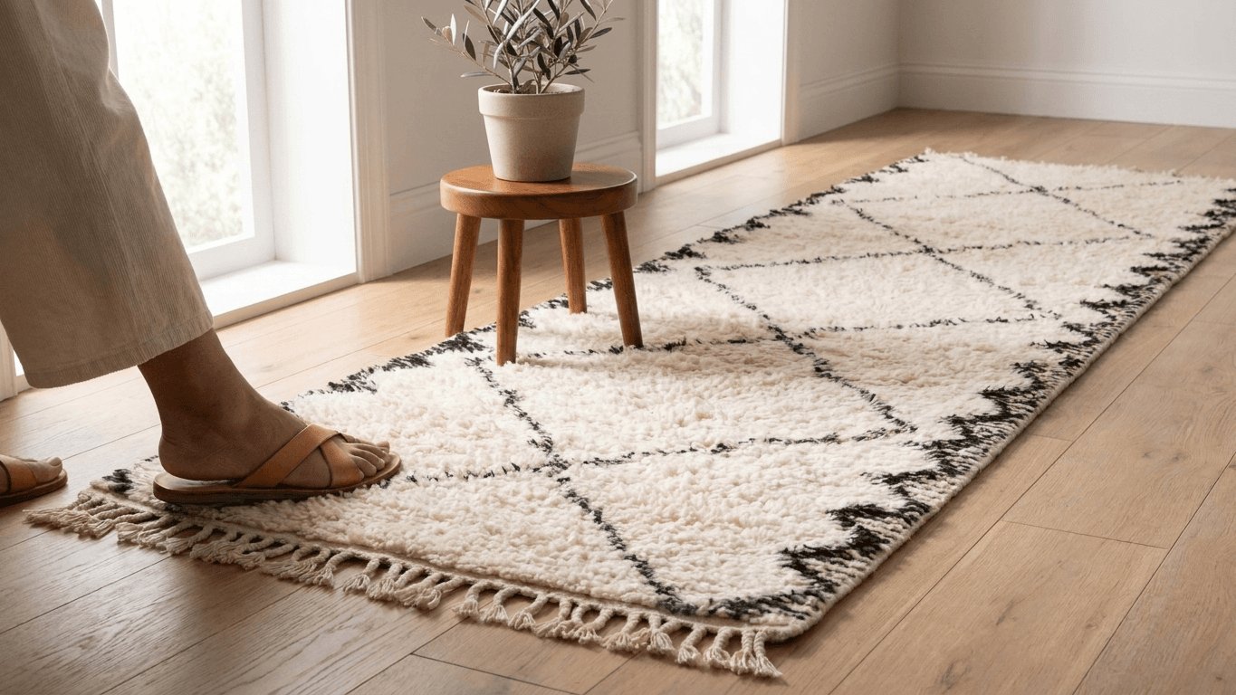 Ivory Diamond Beni Ourain Runner Rug