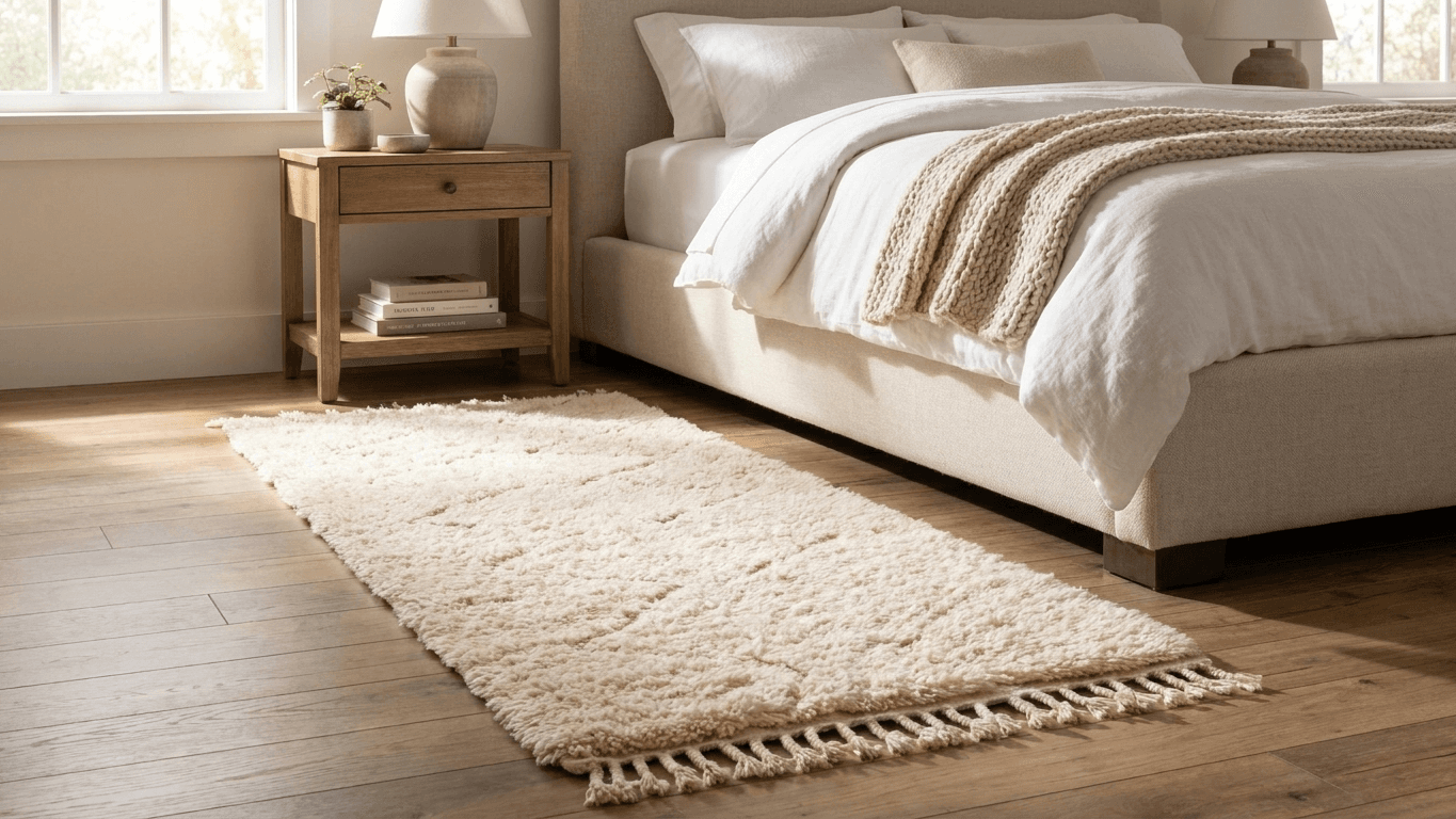 Ivory Fringed Diamond Beni Ourain Rug