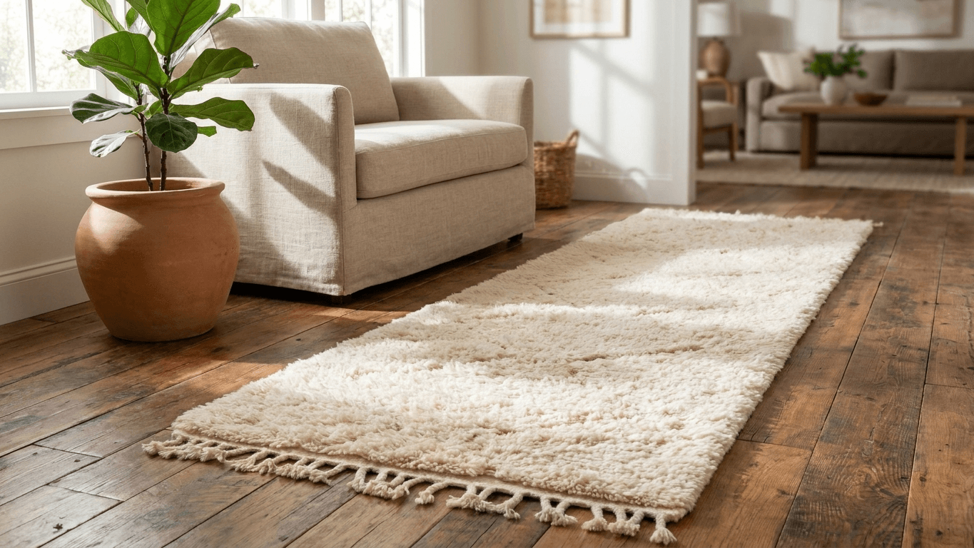 Ivory Fringed Diamond Beni Ourain Rug