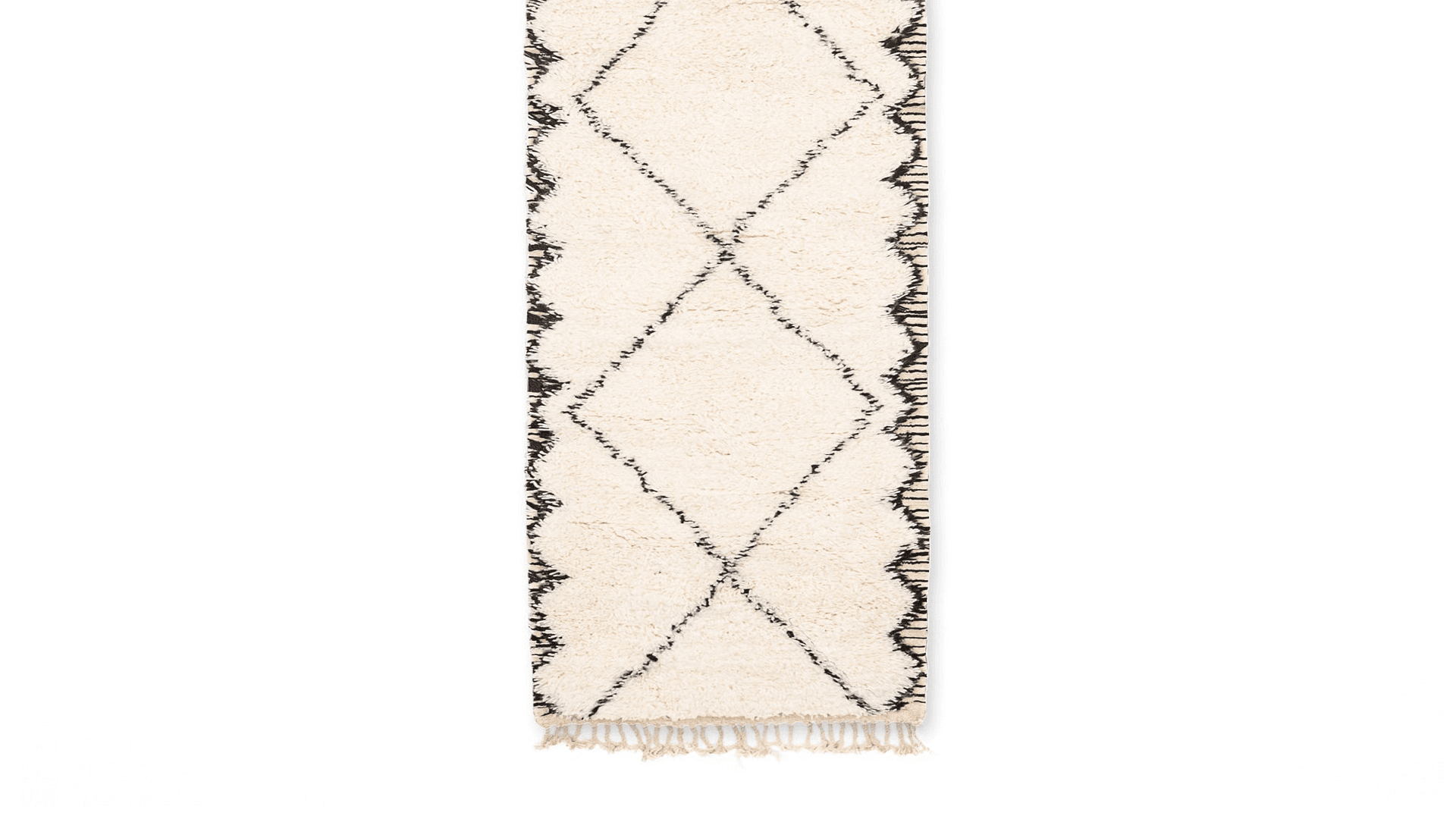 Moroccan Rug Handmade Wool  - Ivory Black Minimalist Runner Area Rug for Hallway Entryway Bedroom Beni Ourain