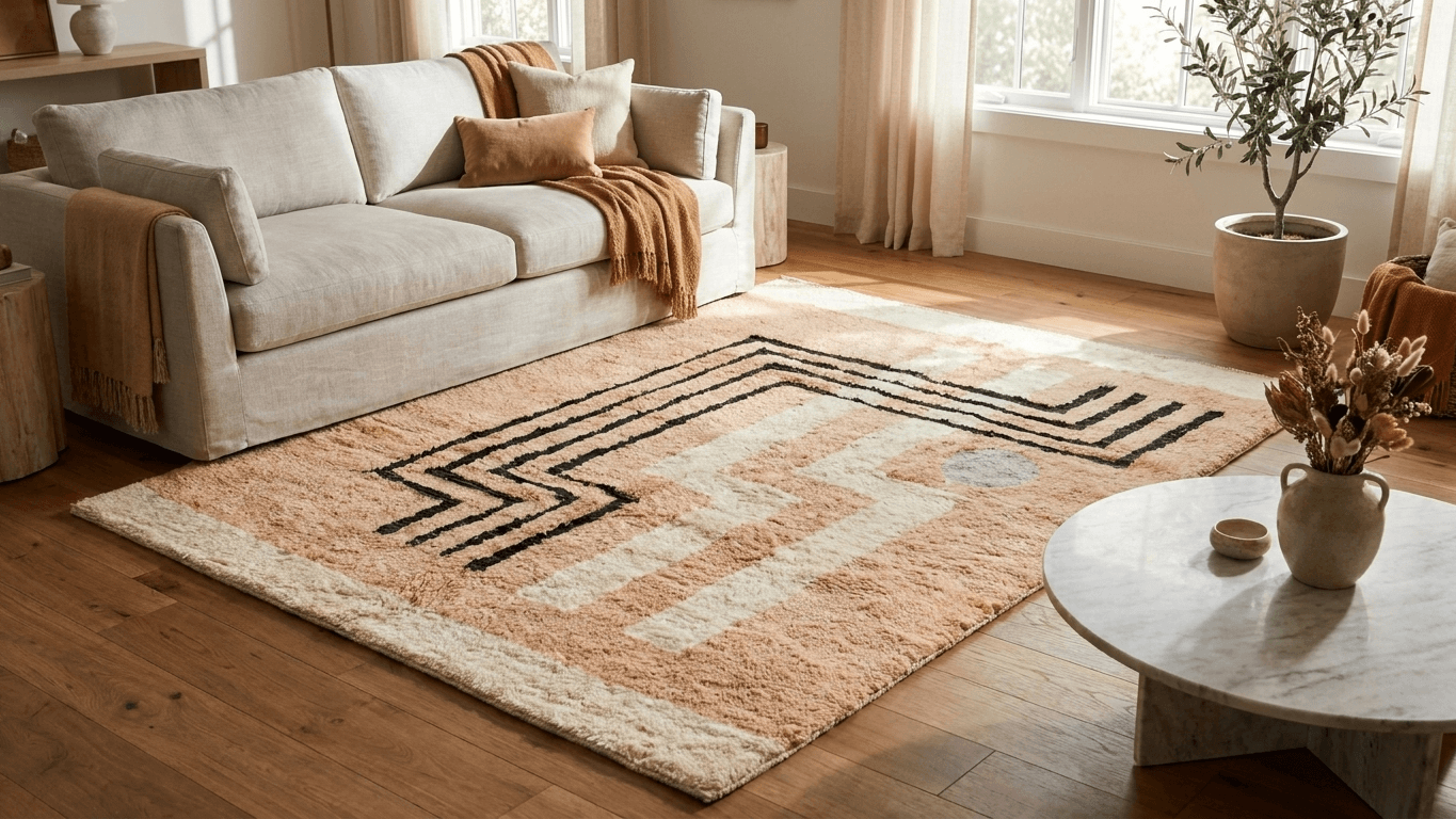 Handmade Wool Rug  Boho Style Living Room Decor