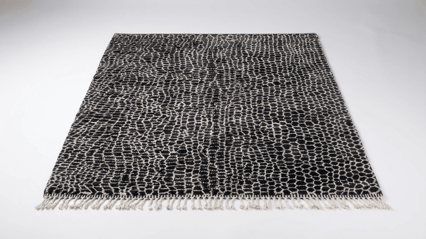 Moroccan Rug Handmade Wool - Black Ivory Leopard Neutral Modern Boho Area Rug for Living Room Bedroom Beni Mrirt