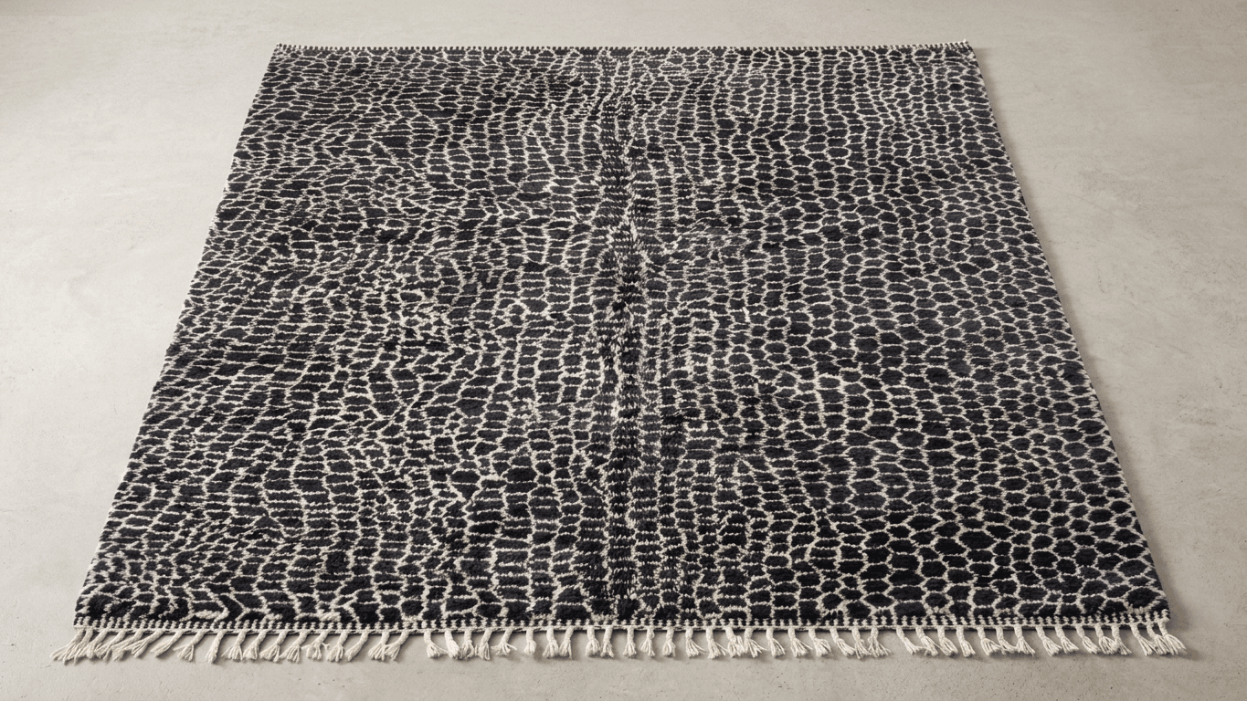 Moroccan Rug Handmade Wool - Black Ivory Leopard Neutral Modern Boho Area Rug for Living Room Bedroom Beni Mrirt