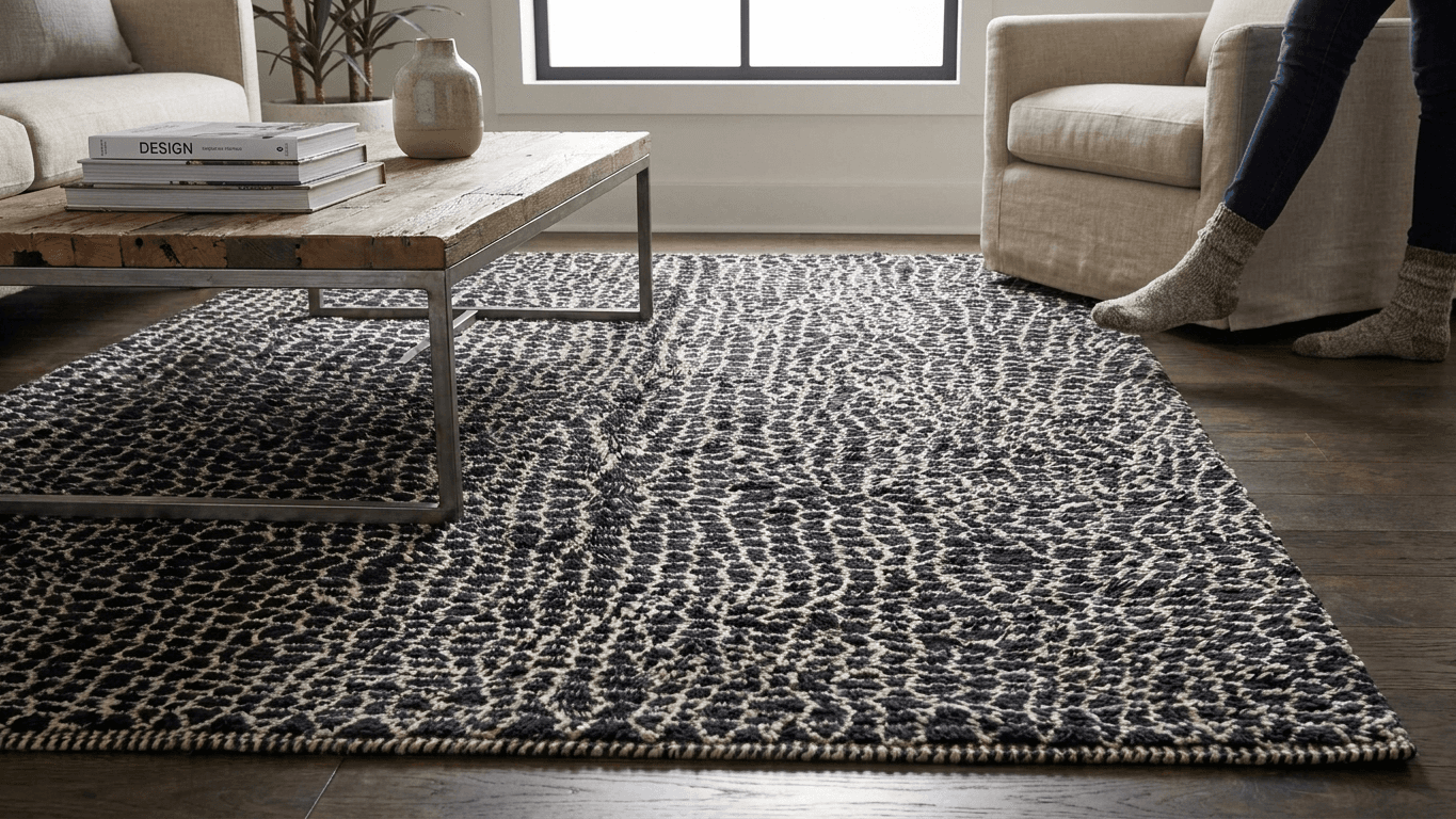 Moroccan Rug Handmade Wool - Black Ivory Leopard Neutral Modern Boho Area Rug for Living Room Bedroom Beni Mrirt