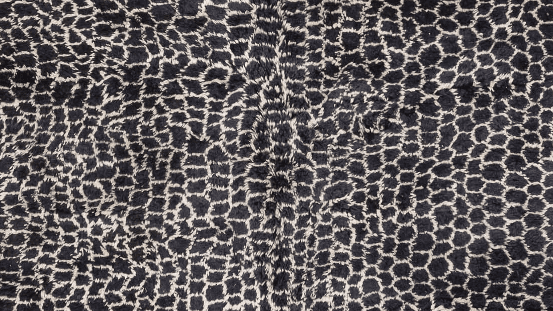 Moroccan Rug Handmade Wool - Black Ivory Leopard Neutral Modern Boho Area Rug for Living Room Bedroom Beni Mrirt