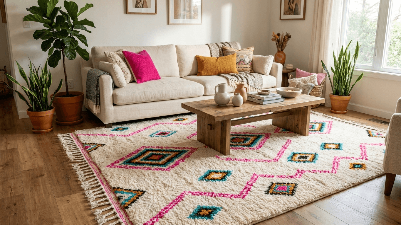Multicolor Layered Diamond Azilal Rug