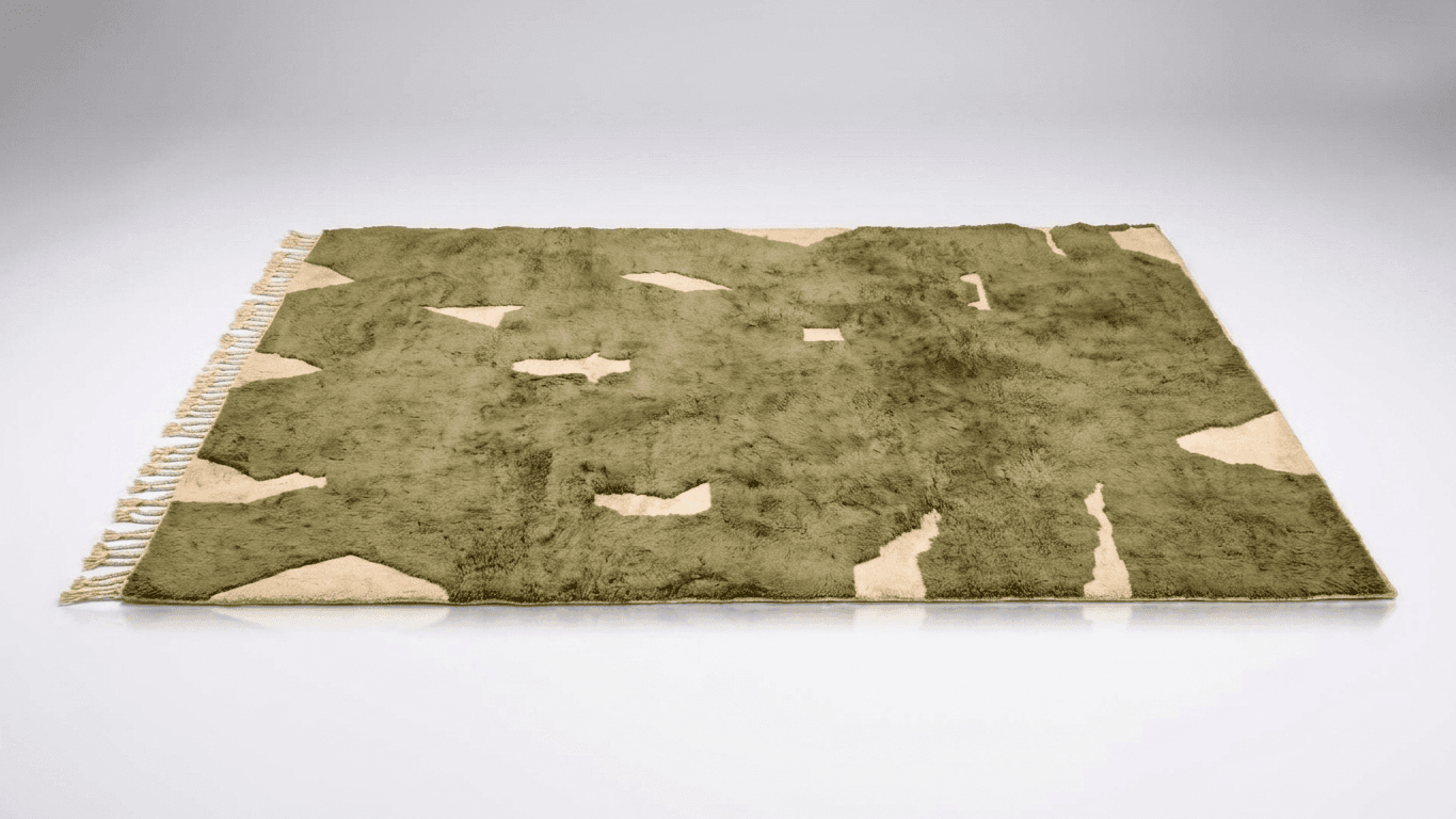 Moroccan Rug Handmade Wool - Olive Green Neutral Modern Boho Area Rug for Living Room Bedroom - Beni Mrirt
