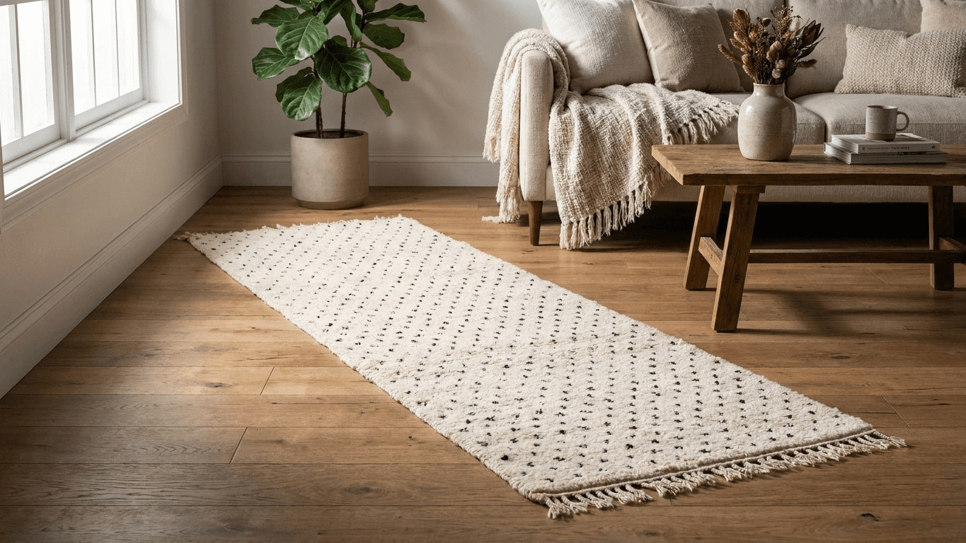 Ivory Flecked Beni Ourain Runner Rug