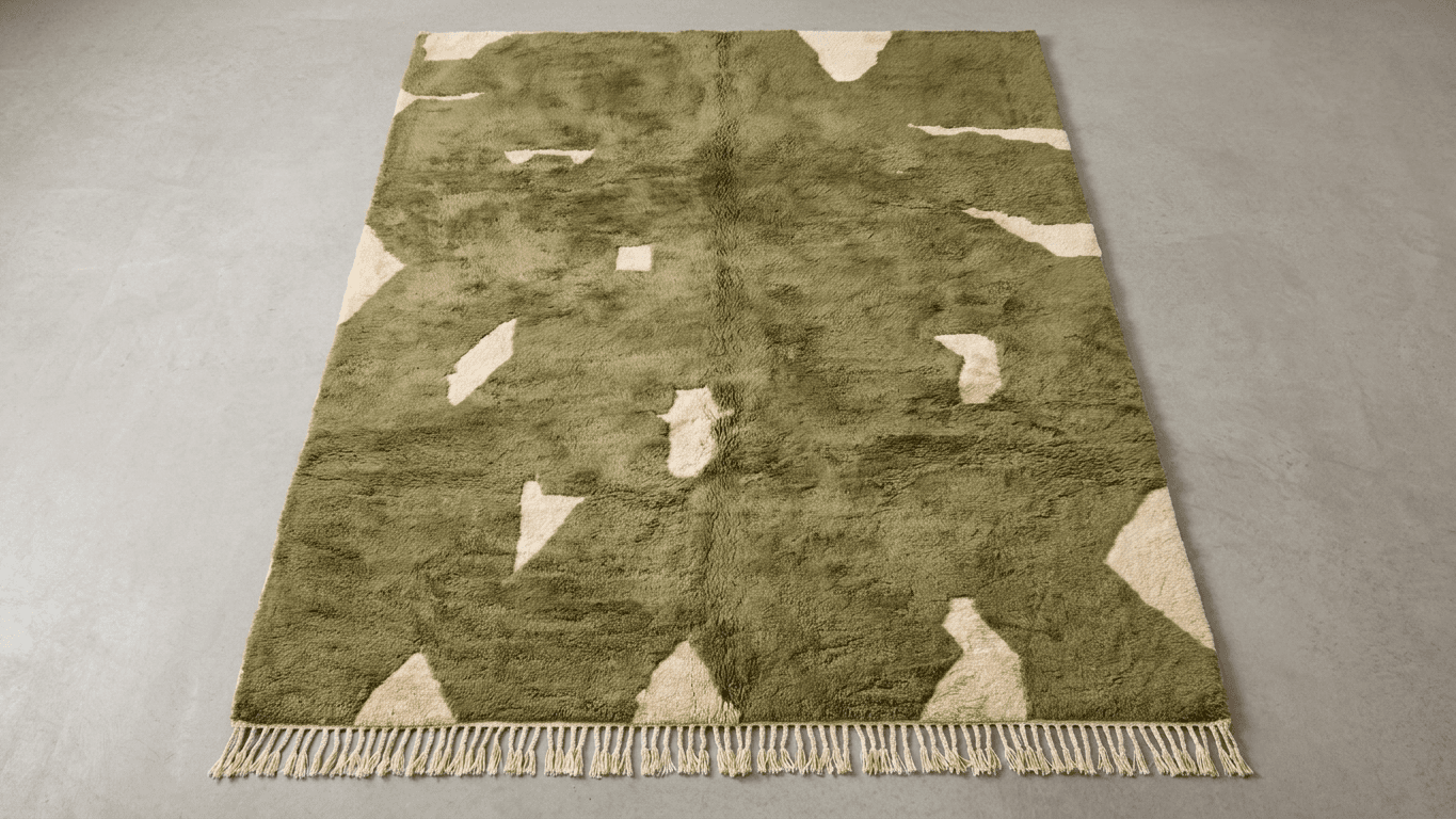 Moroccan Rug Handmade Wool - Olive Green Neutral Modern Boho Area Rug for Living Room Bedroom - Beni Mrirt