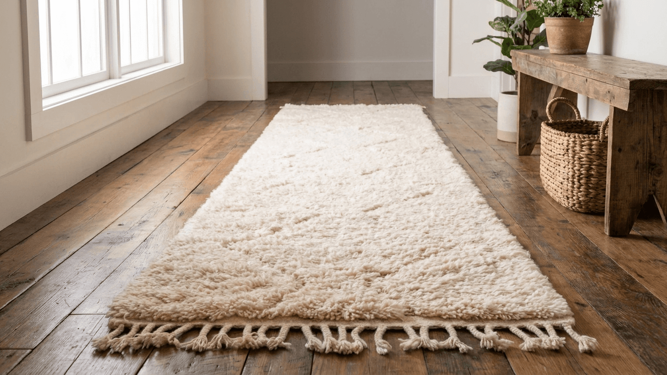 Ivory Fringed Diamond Beni Ourain Rug