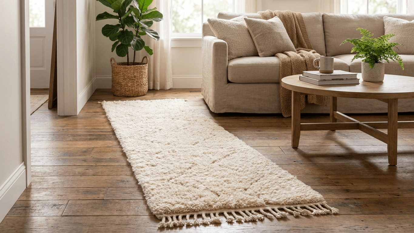 Ivory Fringed Diamond Beni Ourain Rug