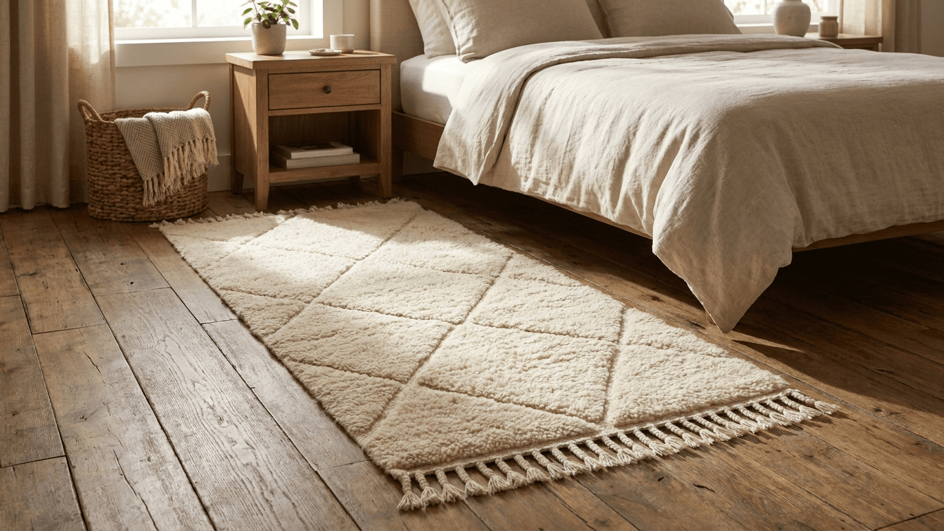 Ivory Fringed Diamond Beni Ourain Rug