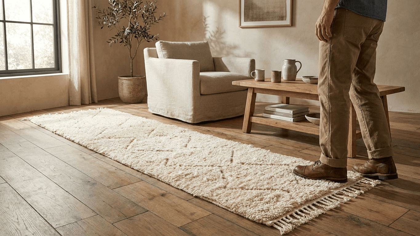 Ivory Fringed Diamond Beni Ourain Rug