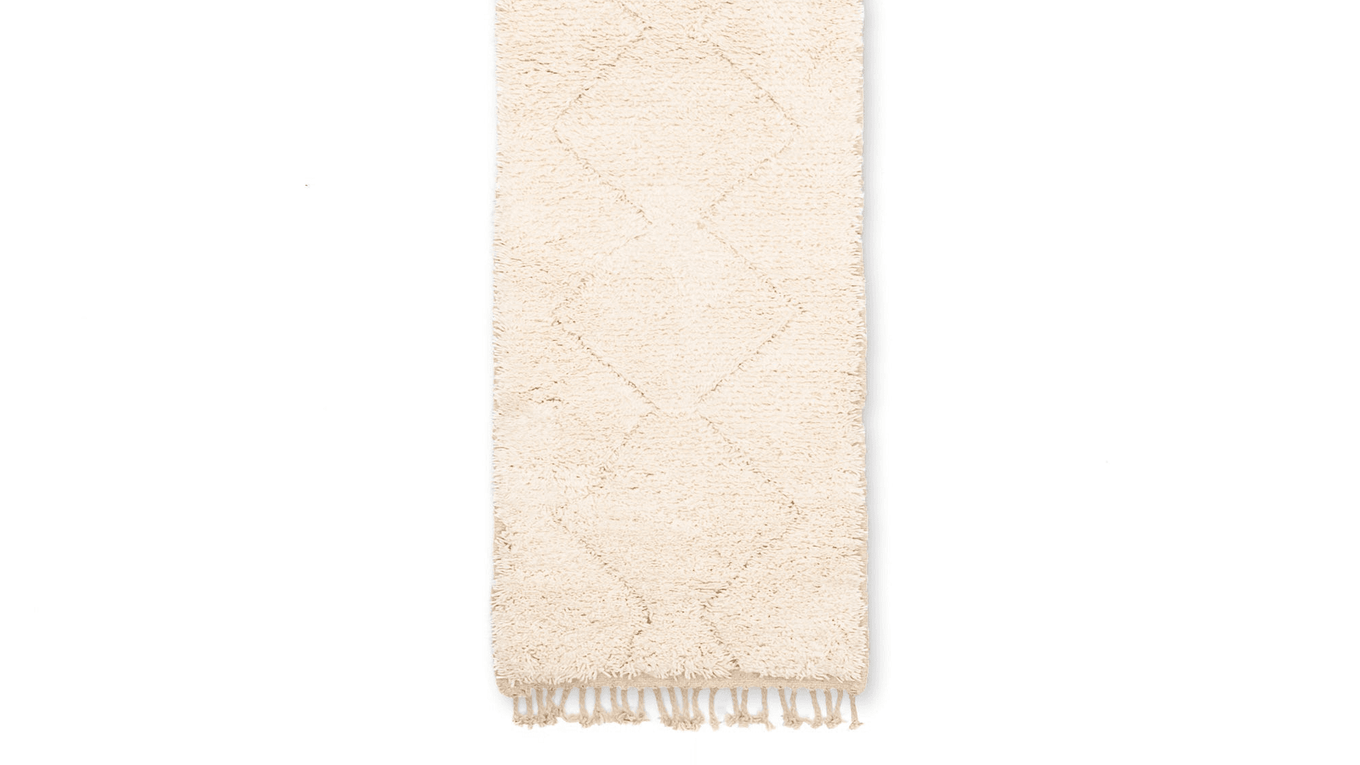 Moroccan Rug Handmade Wool  - Ivory Neutral Minimalist Runner Area Rug for Hallway Entry Bedroom - Beni Ourain