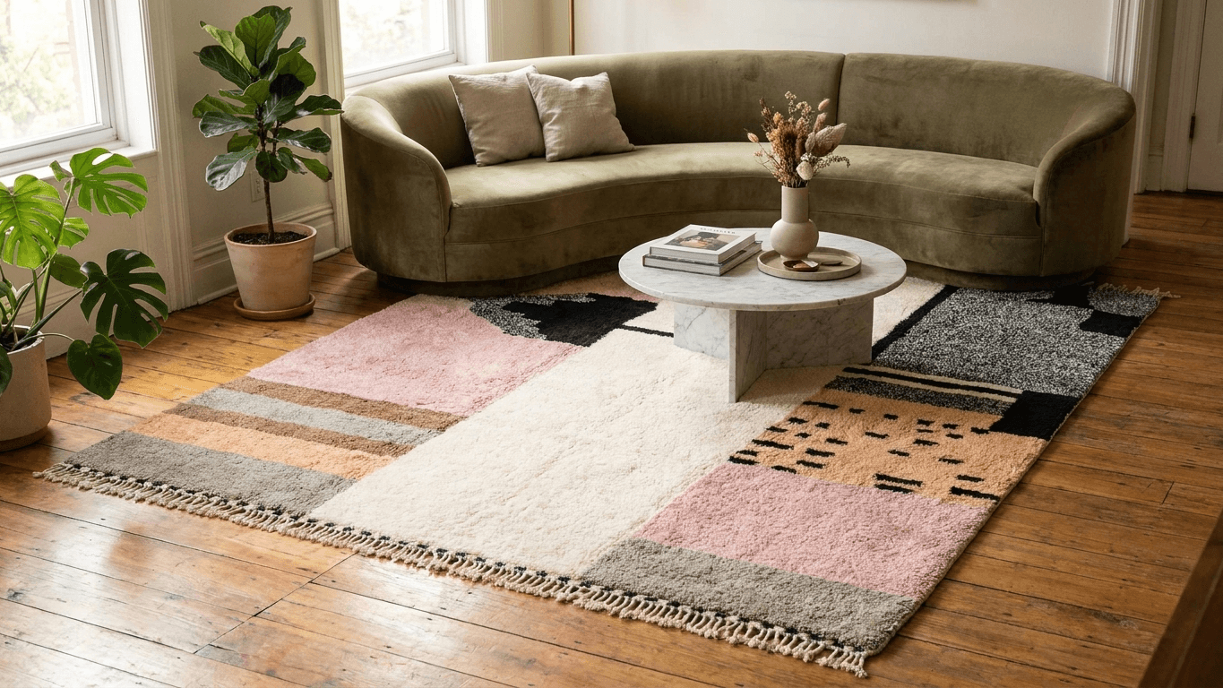 Handmade Wool Rug Boho Modern Living Room