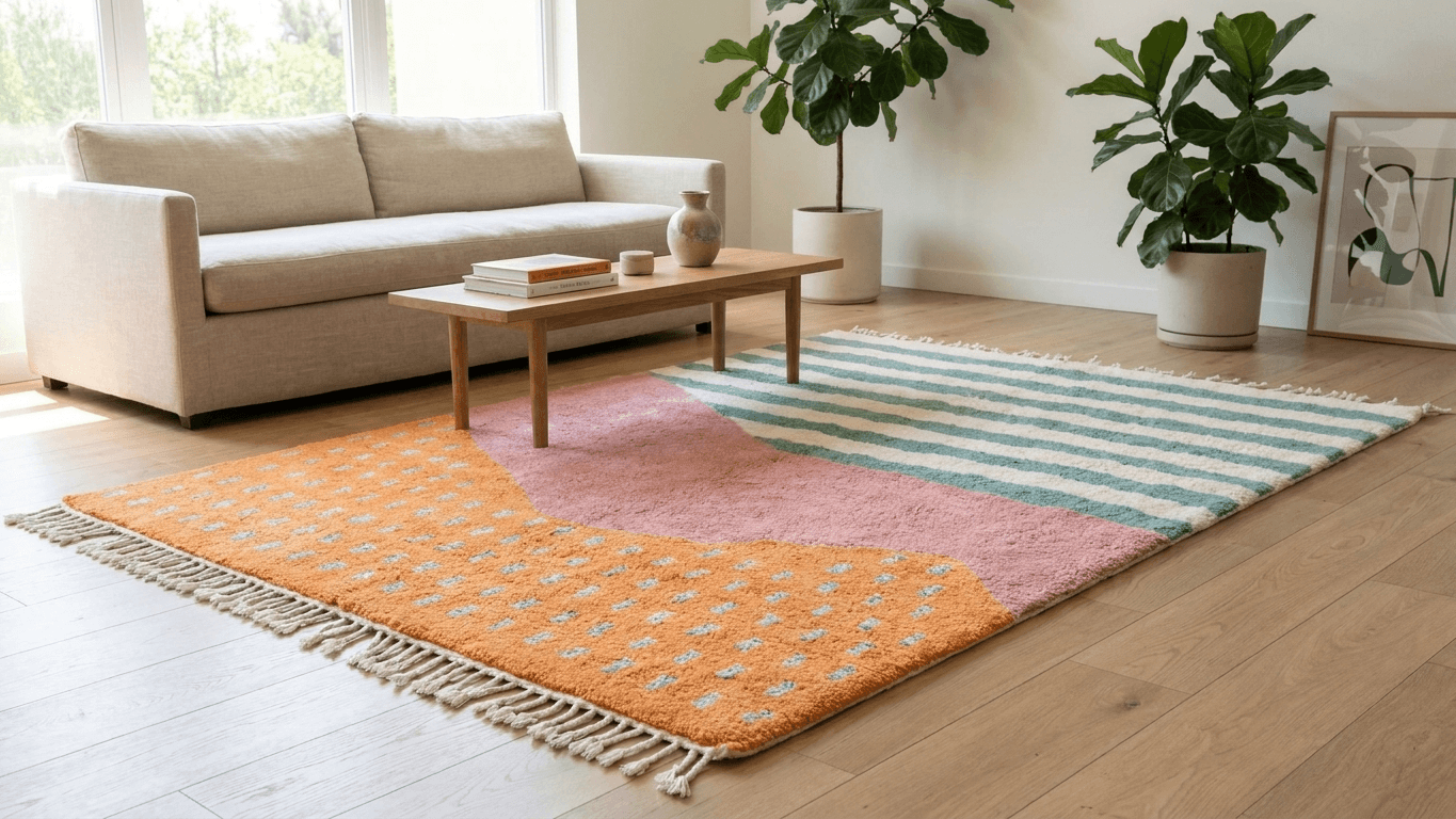 Multicolor Striped Dot Rug