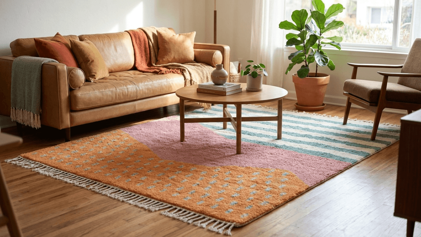 Multicolor Striped Dot Rug