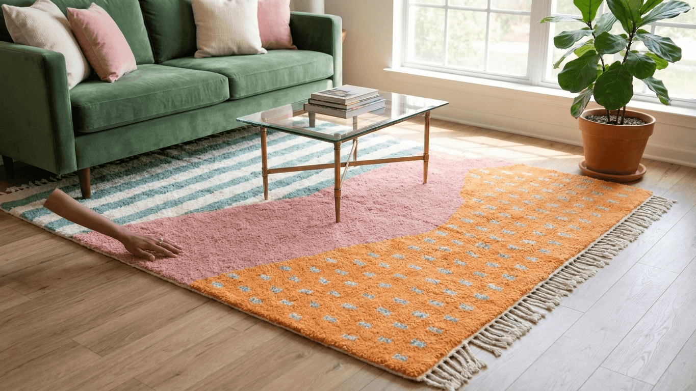 Multicolor Striped Dot Rug