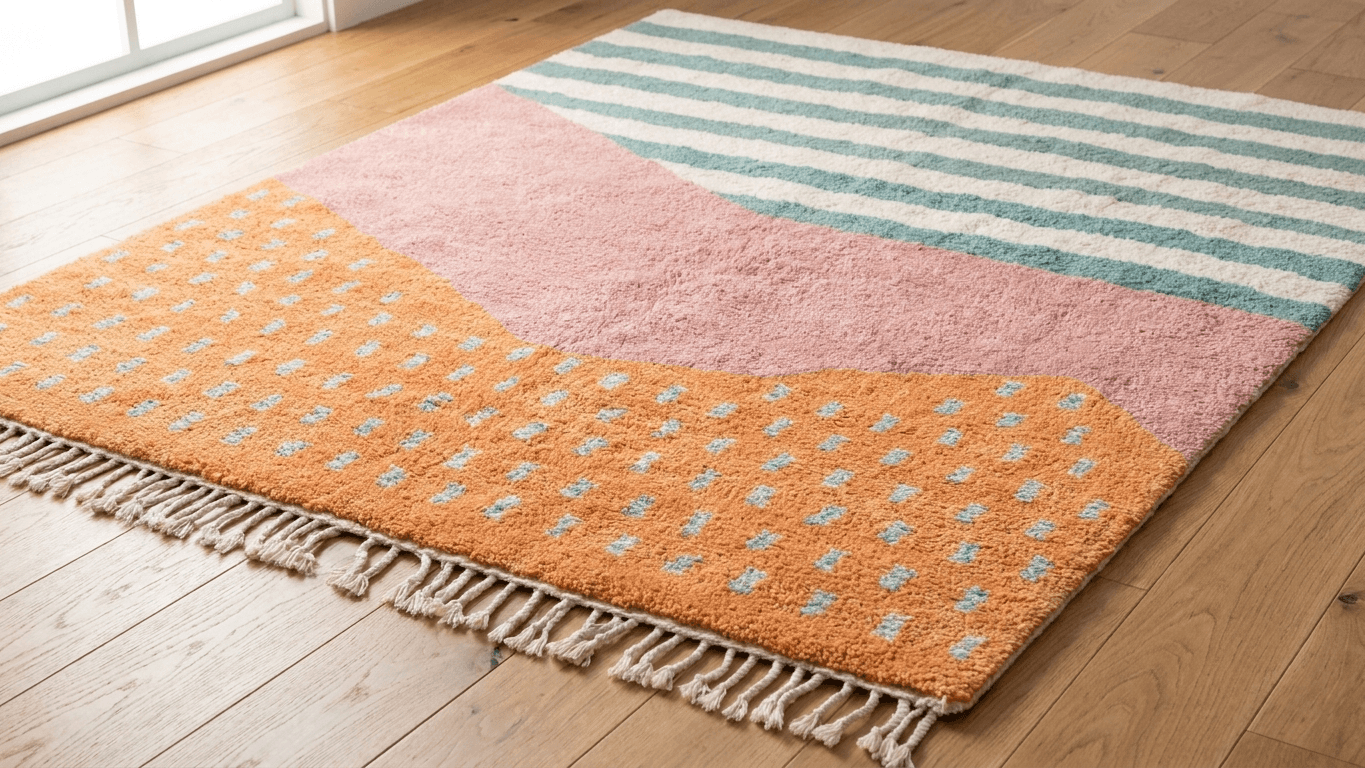 Multicolor Striped Dot Rug