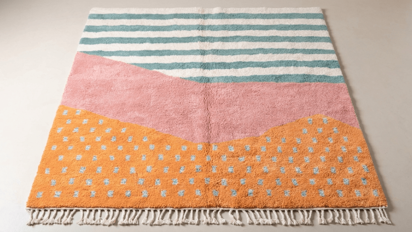 Multicolor Striped Dot Rug