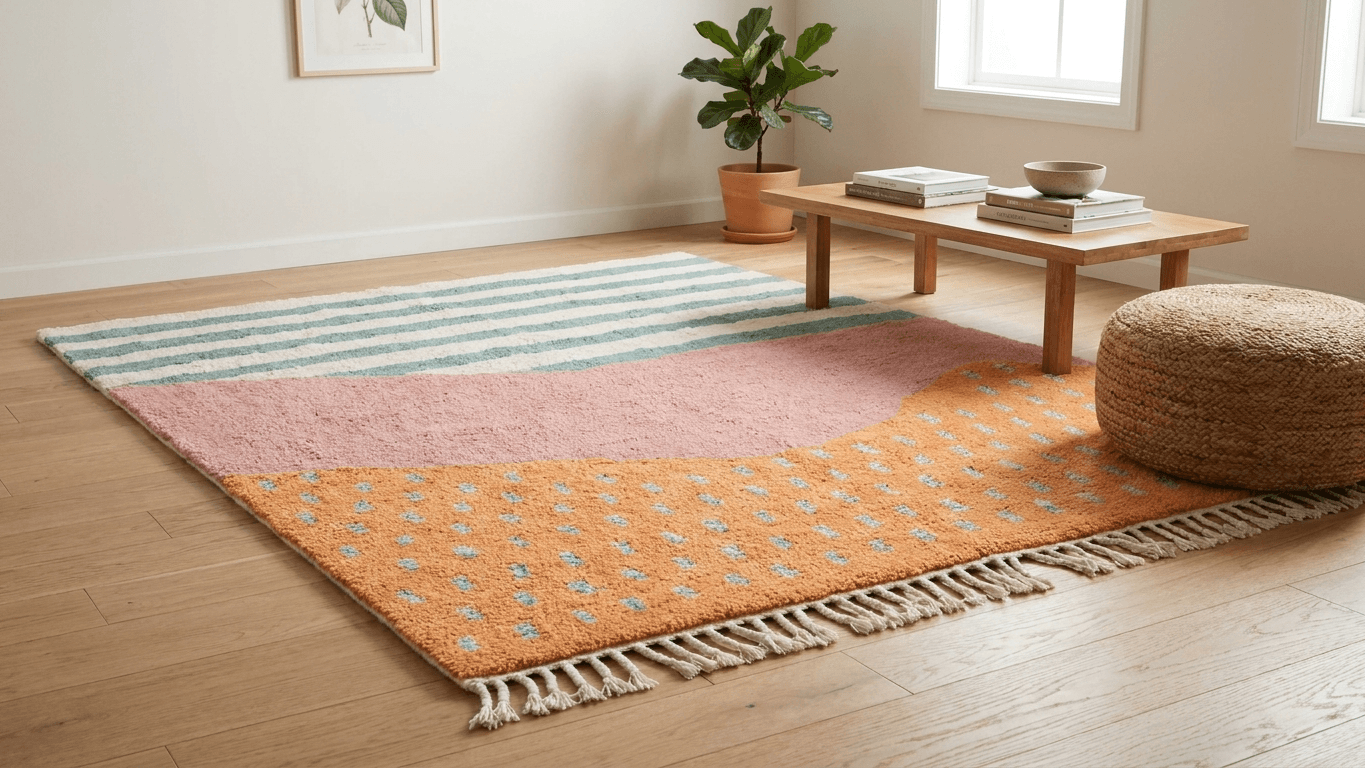 Multicolor Striped Dot Rug