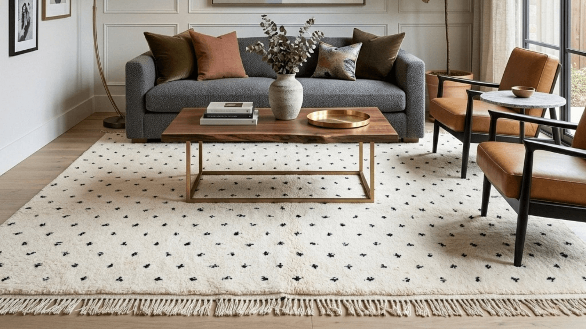 Moroccan Rug Handmade Wool - Ivory Neutral Minimalist Boho Area Rug for Living Room Bedroom - Beni Ourain