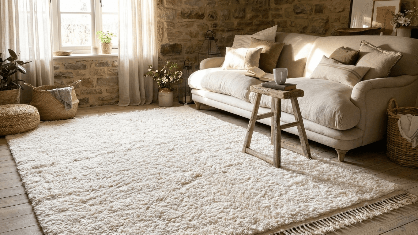 Ivory Shag Beni Ourain Rug