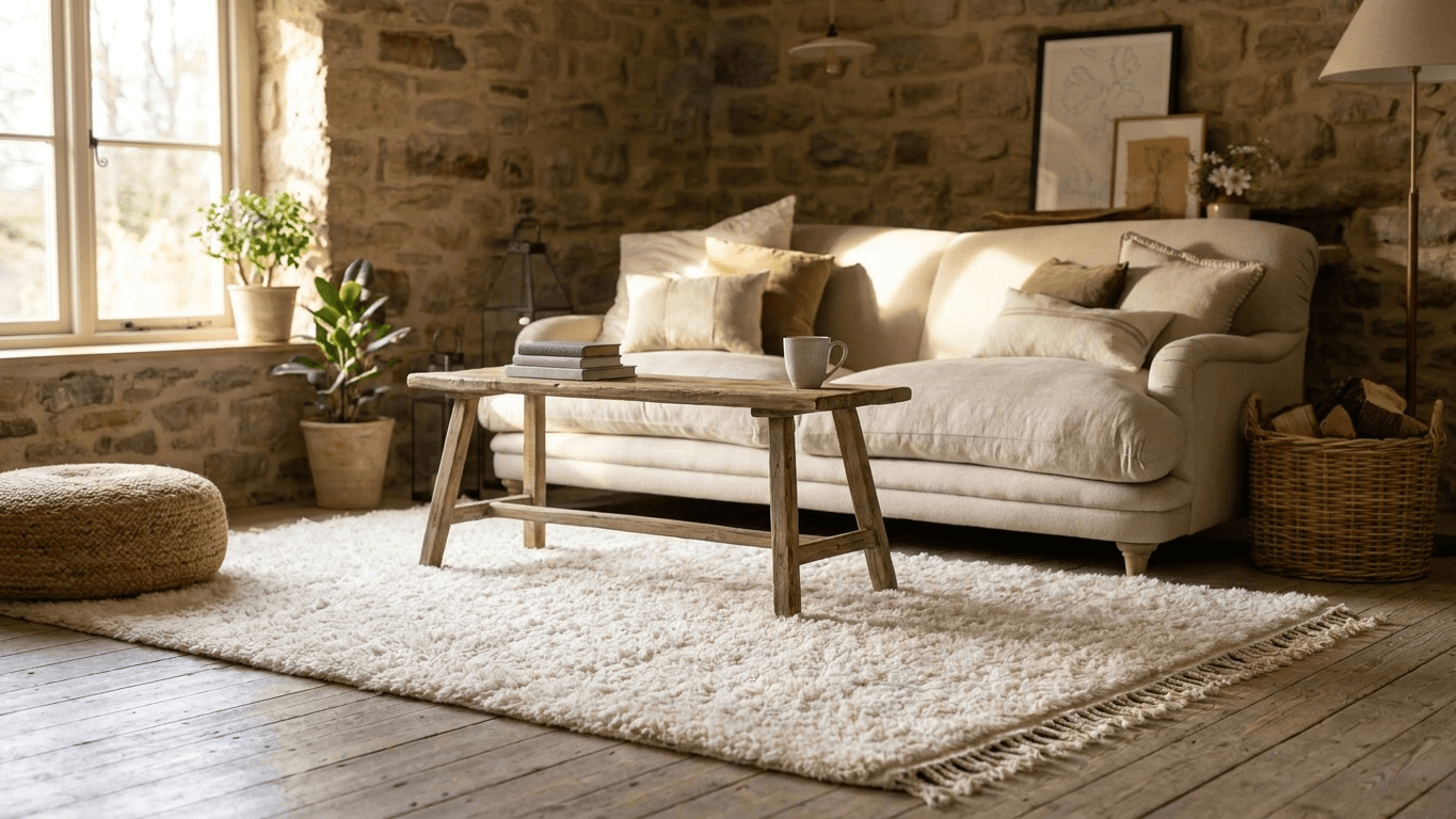 Ivory Shag Beni Ourain Rug