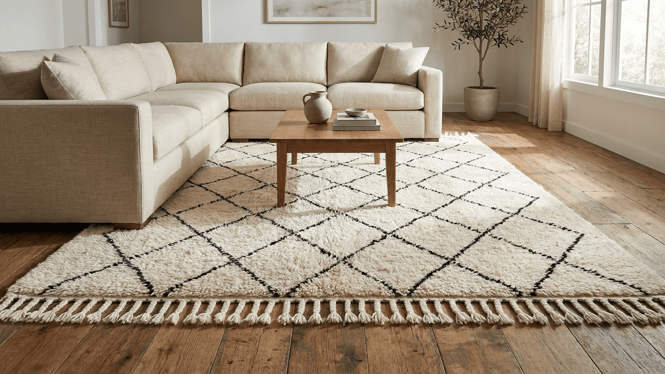 Handmade Wool Rug  Beni Ourain Boho Living Room