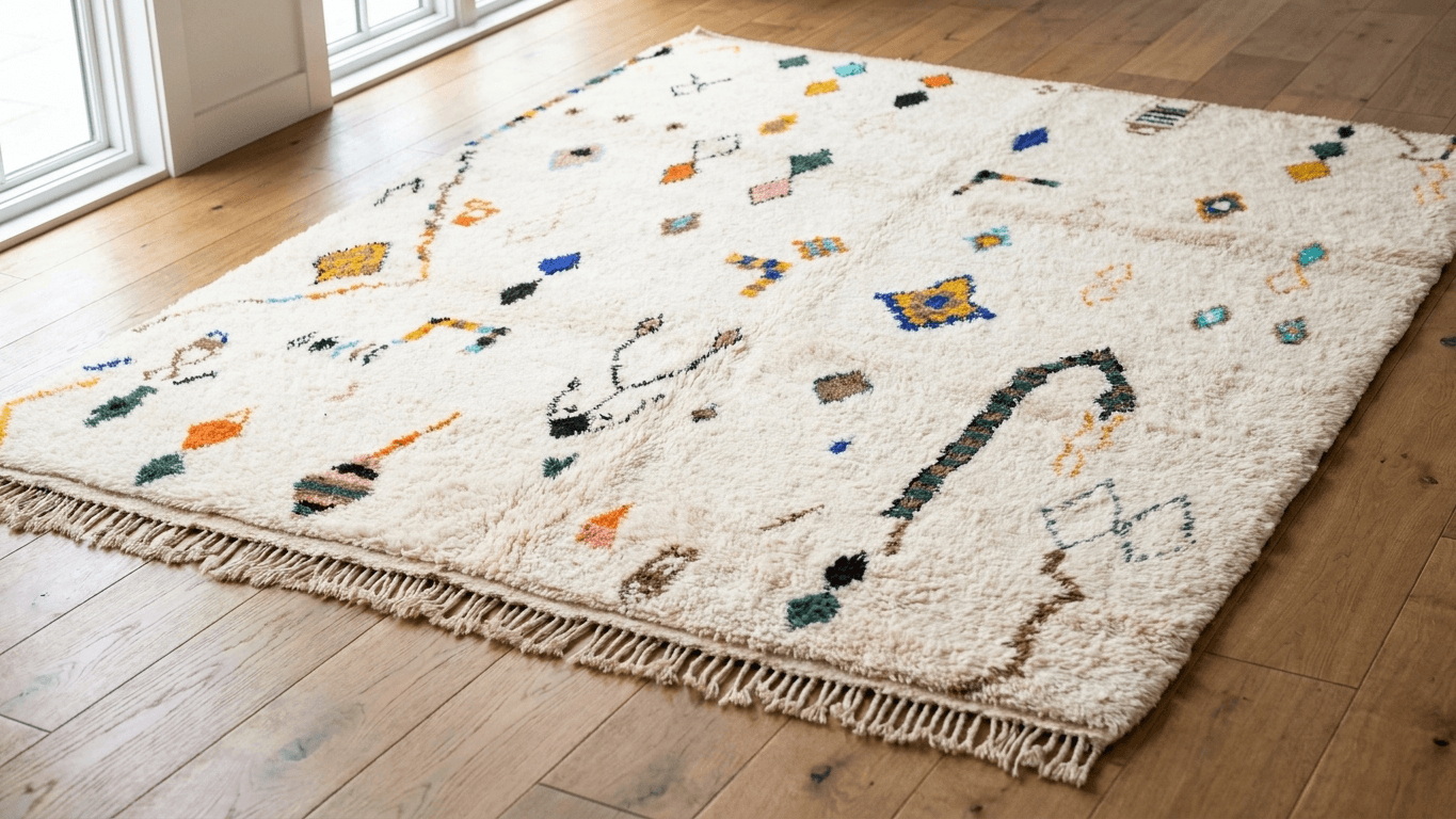Handmade Wool Rug Beni Ourain  Boho Living Room Decor