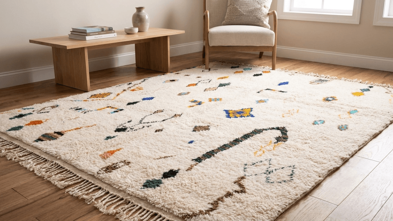 Handmade Wool Rug Beni Ourain  Boho Living Room Decor
