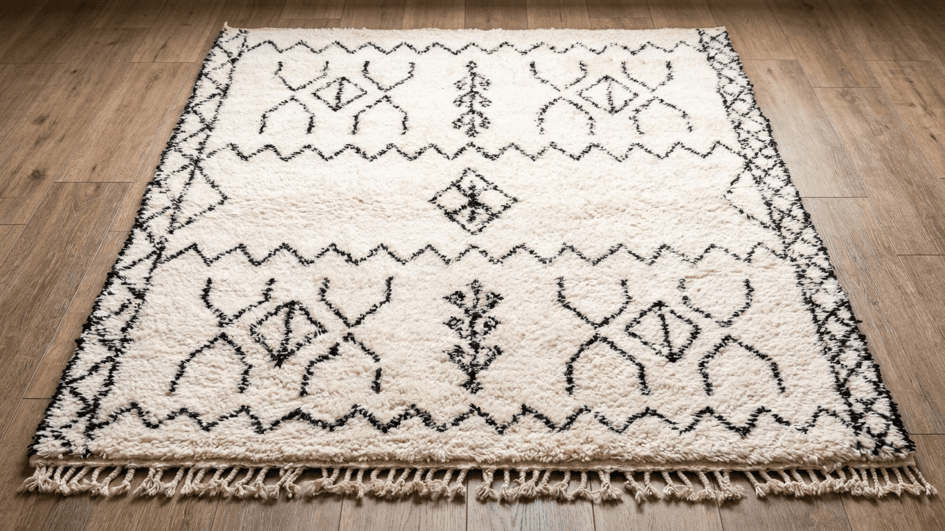 Ivory Zigzag Diamond Beni Ourain Rug