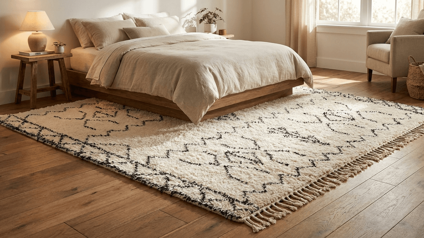Ivory Zigzag Diamond Beni Ourain Rug