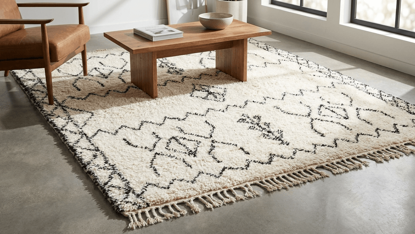 Handmade Wool Beni Ourain Rug - Boho Living Room Bedroom Decor
