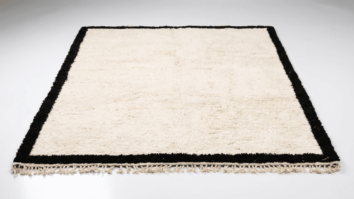 Ivory Black Border Beni Ourain Rug