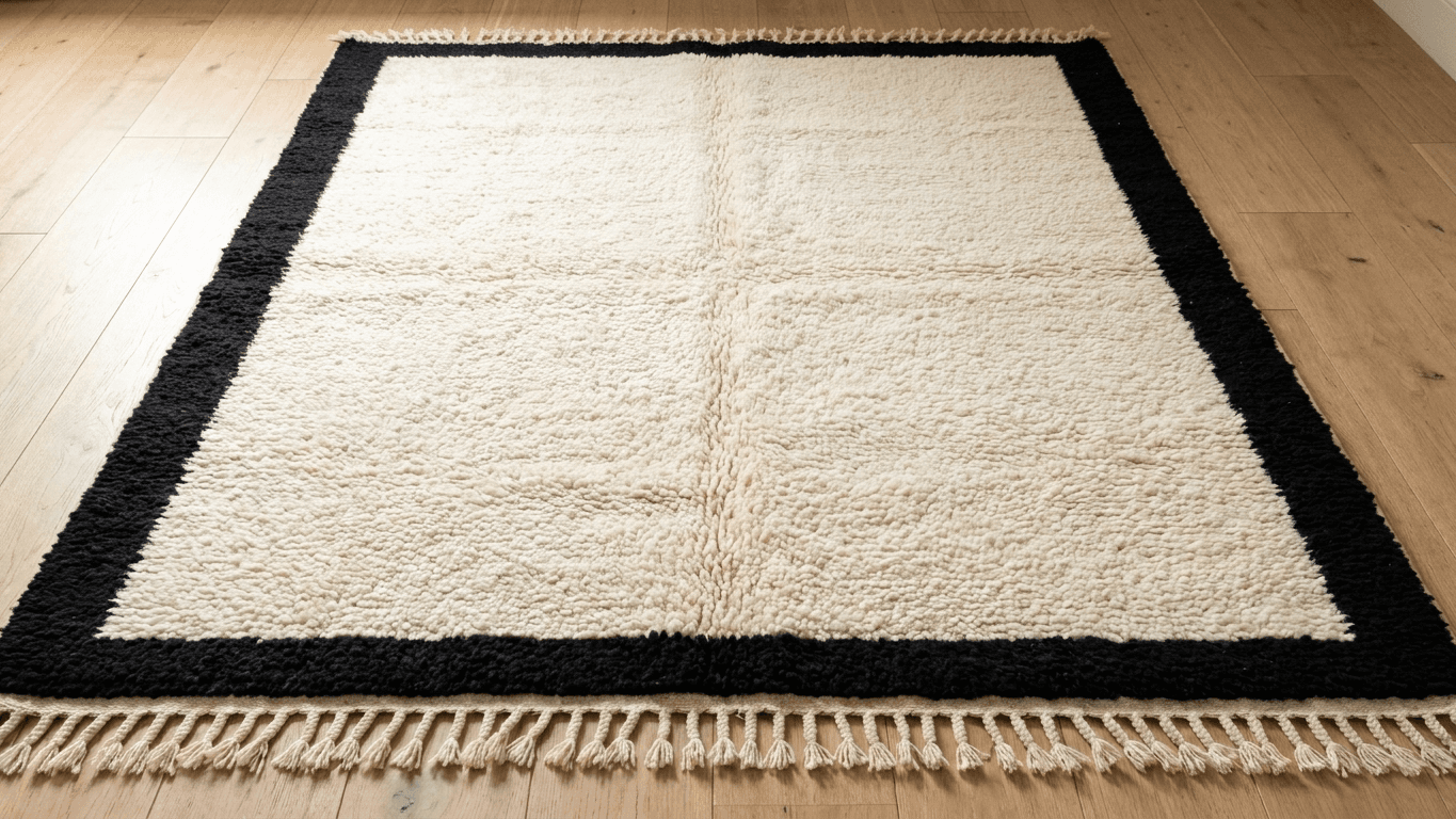 Ivory Black Border Beni Ourain Rug