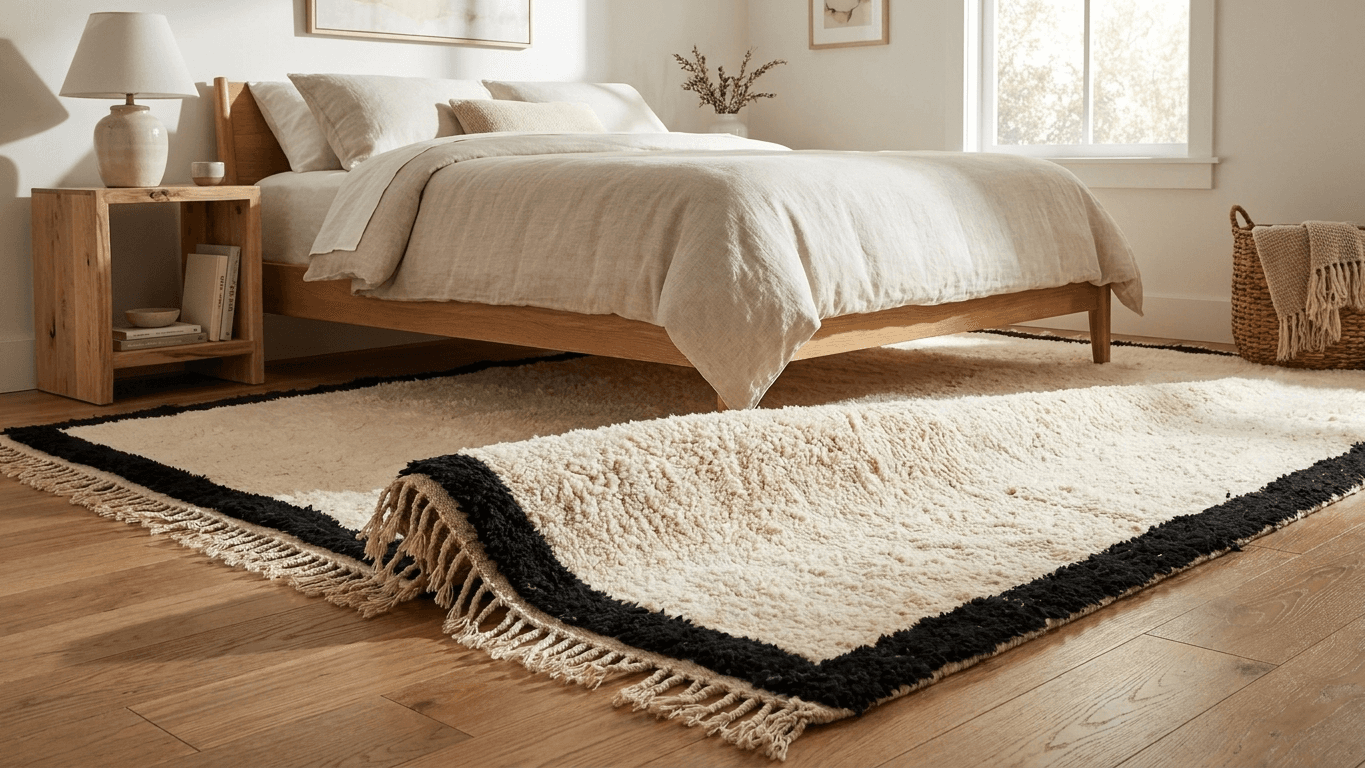 Ivory Black Border Beni Ourain Rug