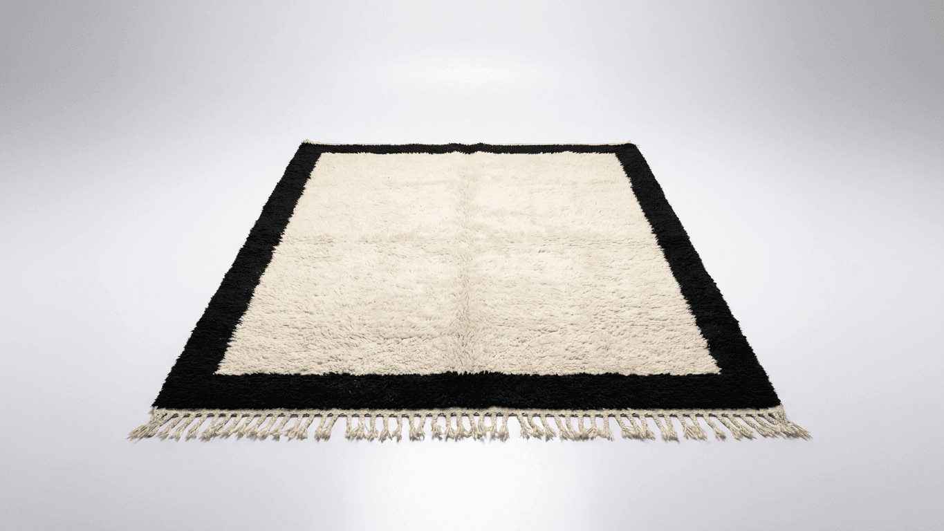 Ivory Black Border Beni Ourain Rug