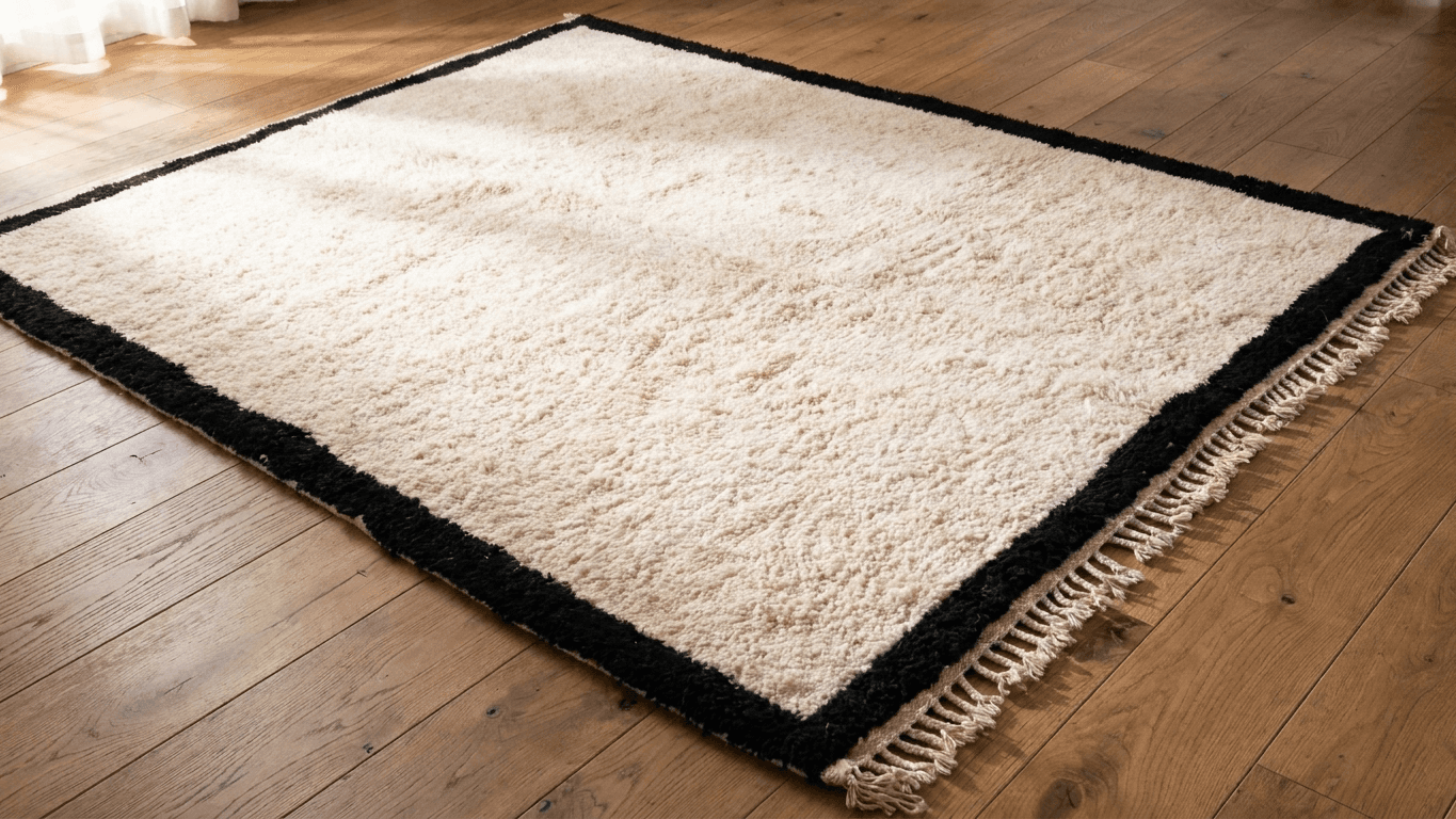 Ivory Black Border Beni Ourain Rug