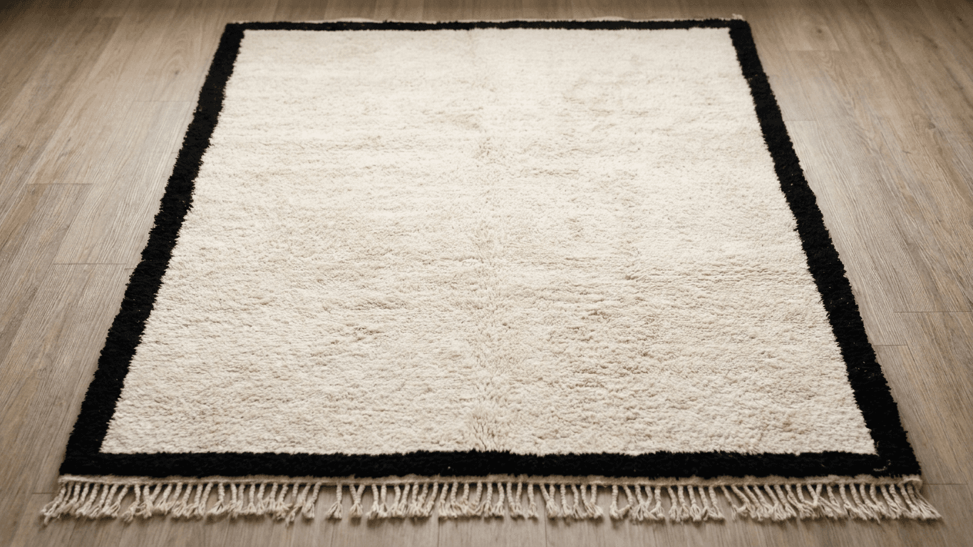 Ivory Black Border Beni Ourain Rug
