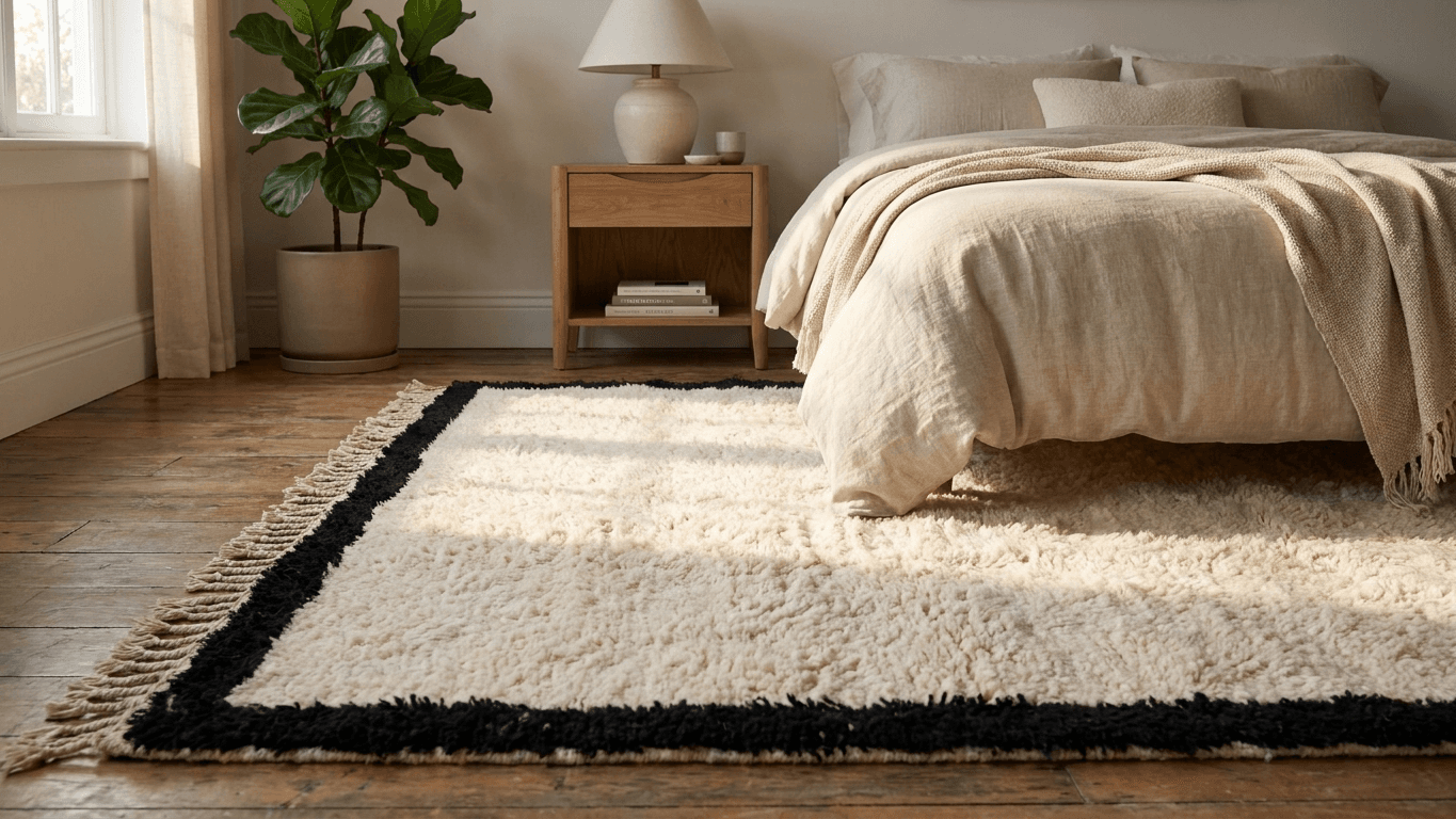 Ivory Black Border Beni Ourain Rug