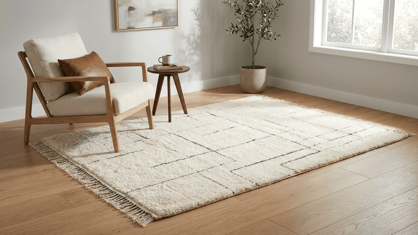 Handmade Wool Rug  Beni Ourain Boho Living Room Decor